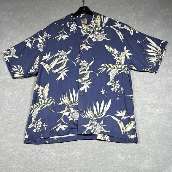 Tommy Bahama Shirt Mens Size Large Blue Floral Silk Button Up Hawaiian Relaxed - Picture 1 of 13